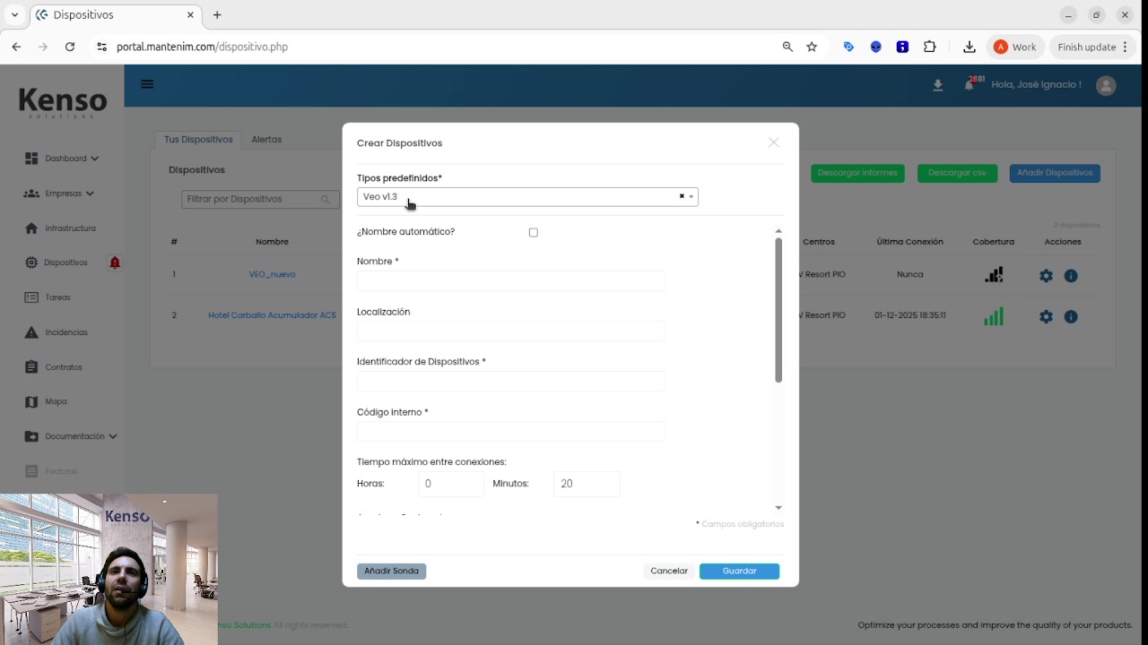 Formulario de alta de
dispositivo