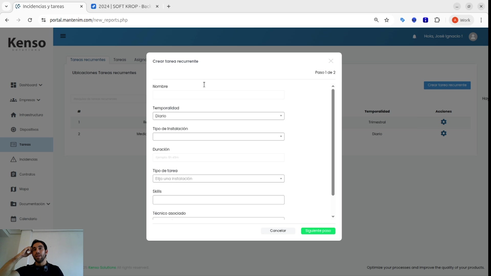 Pantalla de alta de tareas
menores